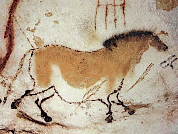 Pittura rupestre di un cavallo nelle grotte di Lascaux